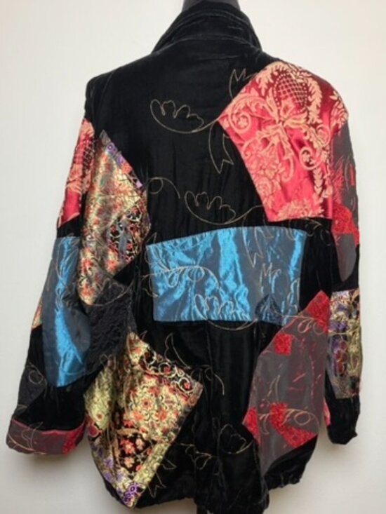 Vintage Chico\'s Design 2 Velvet Brocade Patchwork Zip Embroidered Jacket Artsy